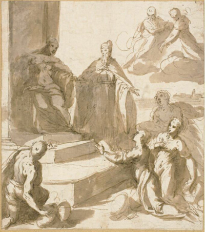 Study for Venice Receiving Homage and Gifts from Brescia, Udine, Padua, and Verona, with Doge Francesco Venier Presenting Them