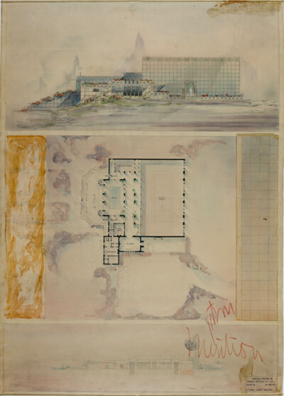 Tennis Court Building, Student Drawing, Plan and Elevations