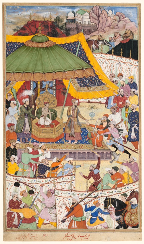 The Young Emperor Akbar Arrests the Insolent Shah Abu’l-Maali, Page from a Manuscript of the Akbarnama