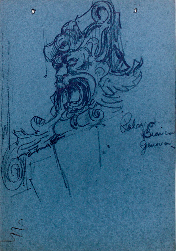 Carving Over Doorway, Genoa, Italy, Travel Sketch