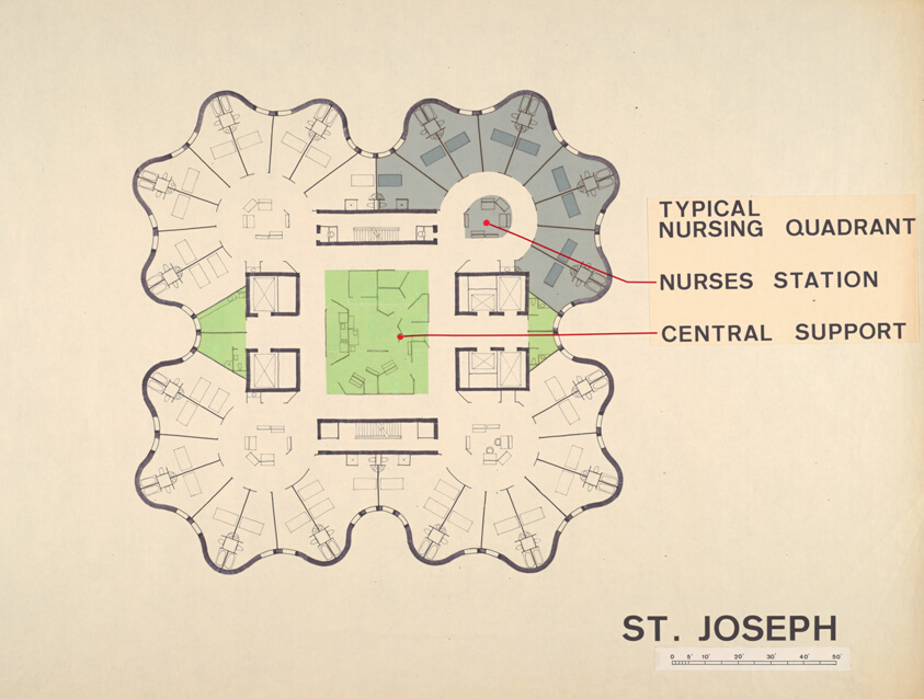 Saint Joseph Hosptial, Tacoma, Washington, Typical Nursing Quadrant Plan