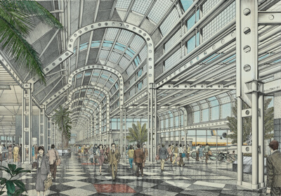 United Airlines Terminal: Interior Perspective View of Concourse