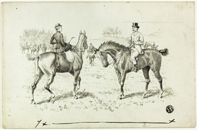 Man and Woman Riding Horses at Hunt