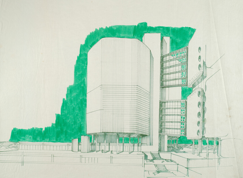 Health Sciences Center, Stony Brook, New York, Exterior Elevation, Design Drawing