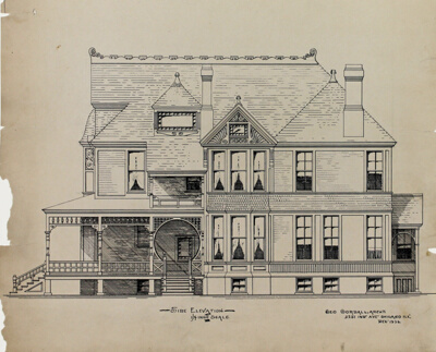 Presentation Design Drawings, Residence for Dr. Stratford, Chicago, Illinois, Side Elevation