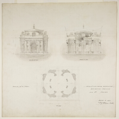World's Colombian Exposition Chocolate-Menier Pavilion, Chicago, Illinois, Plan, Elevation, and Section