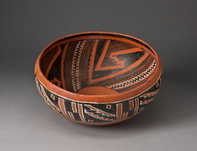 Bowl with Geometric Black-and-White Motifs on Interior and Exterior Surface