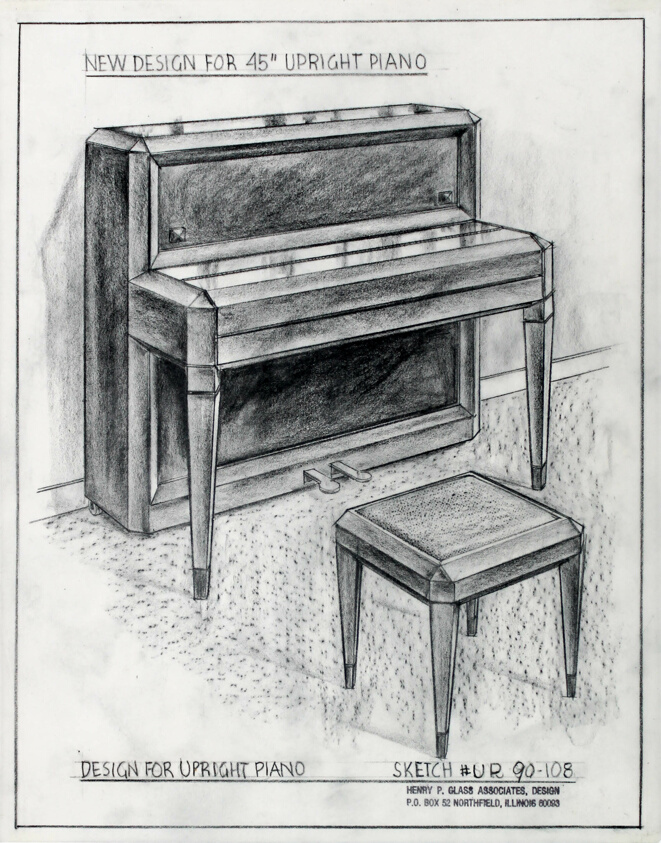 Upright Piano Designs, Presentation Design Drawing