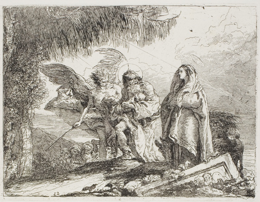 Mary and Joseph, Holding the Child, are Escorted by an Angel, plate twelve from The Flight into Egypt