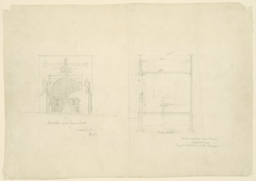 Farmers and Merchants Union Bank, Columbus, Wisconsin, Elevation and Cross Section