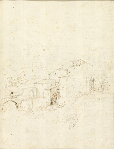 Watermill with Figures on an Arched Bridge