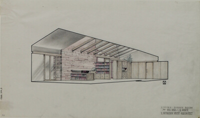 Mr. & Mrs. L.R. Morse House, Living-Dining Room, Winnetka, Illinois, Presentation Drawing