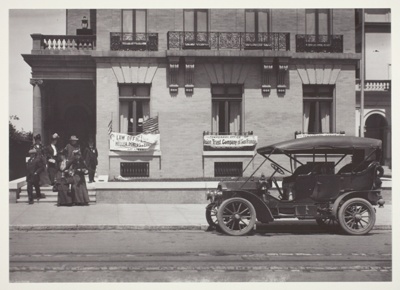 Mansion Used as Temporary Offices; old Automobile; Location Probably on Pacific Heights, San Francisco Earthquake and Fire