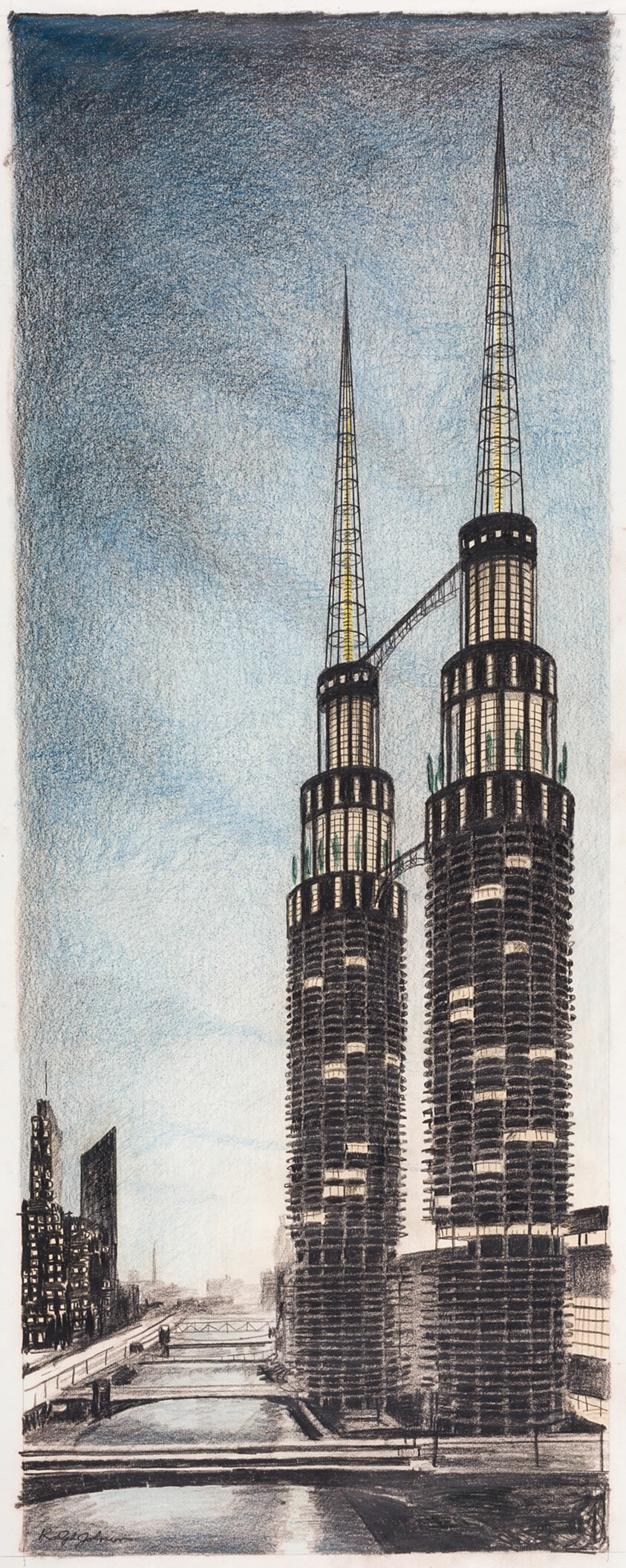 Marina City, "TOPS" Design Competition, Chicago Architectural Club, Perspective