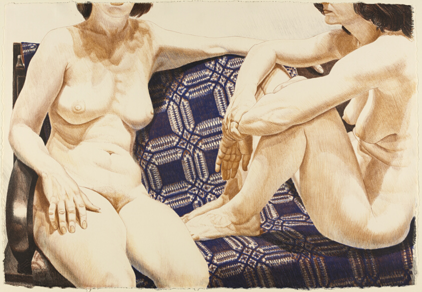 Two Nudes on a Blue Coverlet