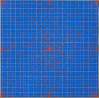 Plate #06, from Lines In Color on Color From Corners Sides and Centers to Specific Points on a Grid