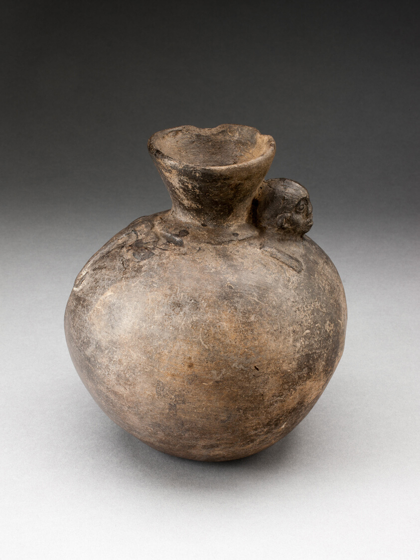 Brownware Jar with Monkey in Relief on Flared Neck