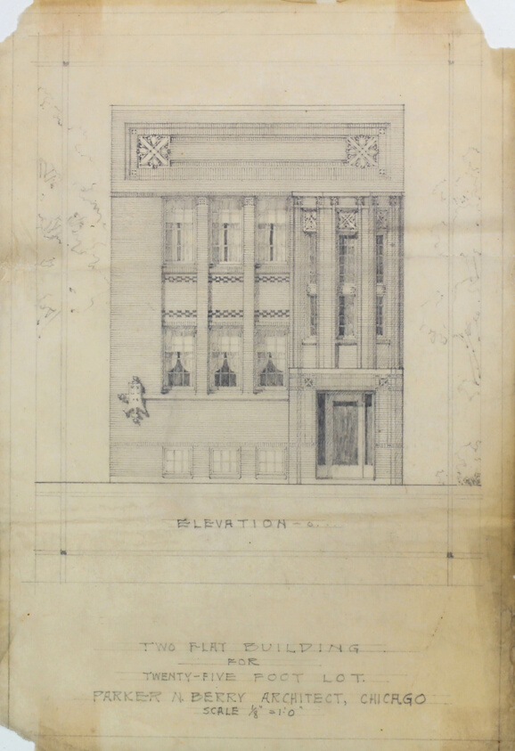 Two Flat Building for Twenty-Five Foot Lot, Elevation
