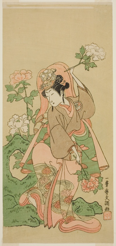 The Actor Segawa Kikunojo II in Shakkyo Dance in the Play Soga Moyo Aigo no Wakamatsu, Performed at the Nakamura Theater in the Second Month, 1769