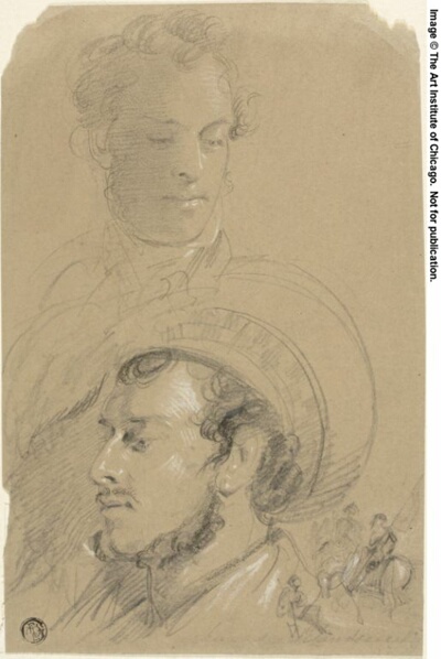 Portrait Sketches of Edwin Henry Landseer and Frederick Leighton, with Horsemen