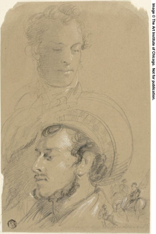 Portrait Sketches of Edwin Henry Landseer and Frederick Leighton, with Horsemen