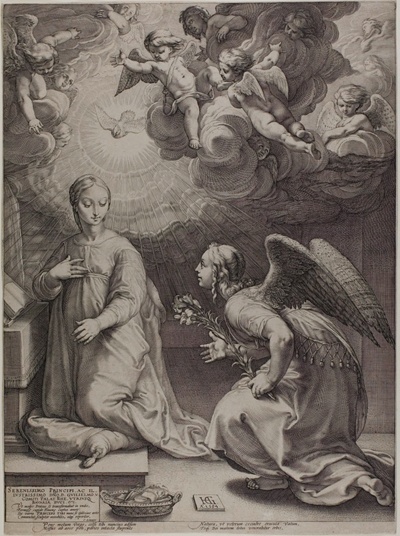 The Annunciation, plate one from The Birth and Early Life of Christ