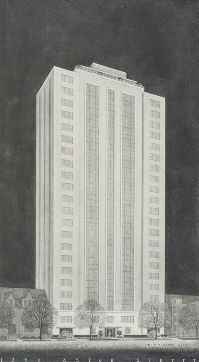 Thirteen-Fifty Astor Street Apartment Building, Chicago, Illinois, Presentation Drawing