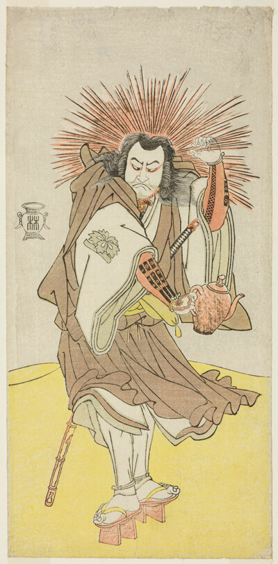 The Actor Nakayama Kojuro VI as Osada no Taro Kagemune (in Reality Hatcho Tsubute no Kiheiji), in the Guise of a Lamplighter of Gion Shrine, in Act Three from Part One of the Play Yukimotsu Take Furisode Genji (Snow-Covered Bamboo: Genji in Long Sleeves), Performed at the Nakamura Theater from the First Day of the Eleventh Month, 1785