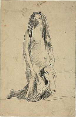 Kneeling Nude Woman with Drapery