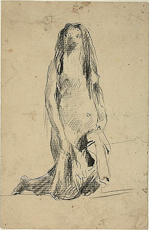 Kneeling Nude Woman with Drapery