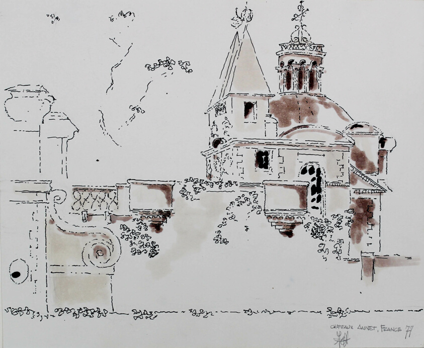 Exterior Detail of Chateau d'Anet, Anet, France, Travel Sketch