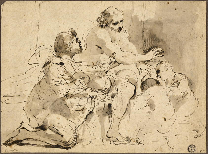 Study for Jacob Blessing the Sons of Joseph (recto); Sketches: Saint Christopher; Two Figures in Conversation over Money (verso)