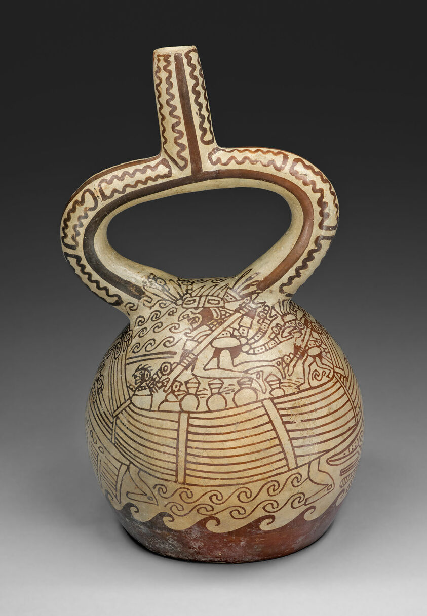 Stirrup Vessel with Fineline Painting Depicting a Figures in Reed Boat