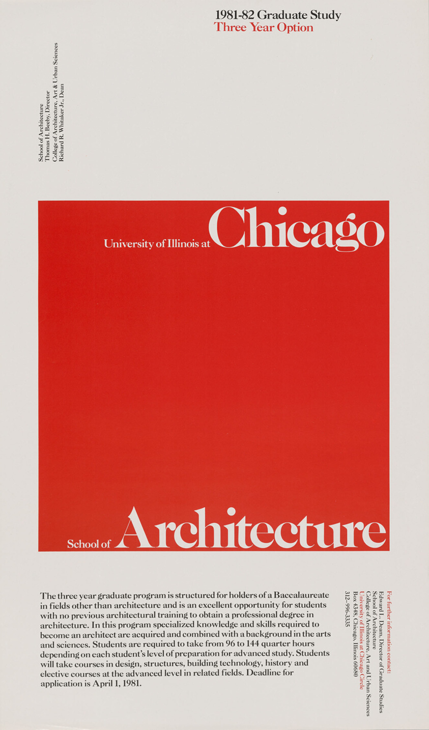 University of Illinois at Chicago, School of Architecture, 1981-82 Graduate Study Three-Year Option