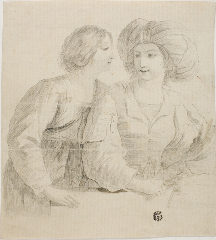 Two Young Women, One Wearing Turban, in Conversation