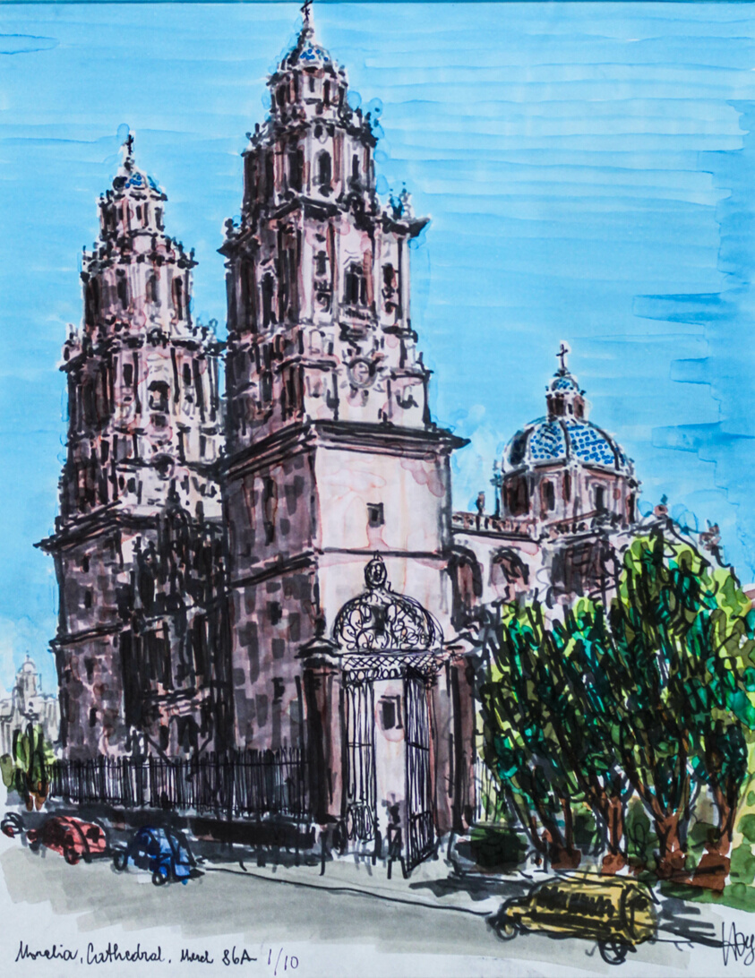 Morelia Cathedral, Michoacán, Mexico, Travel Sketch