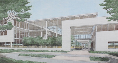 Crate and Barrel Headquarters Entrance, Northbrook, Illinois, Perspective
