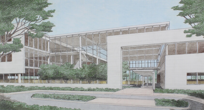 Crate and Barrel Headquarters Entrance, Northbrook, Illinois, Perspective