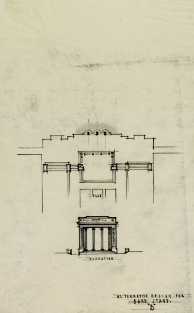 Theodore Thomas Monument Band Stand Scheme, Grant Park, Chicago, Plan and Elevation