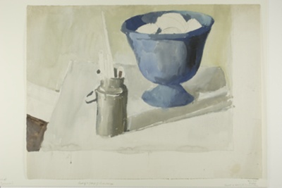 Gray Pitcher and Blue Bowl