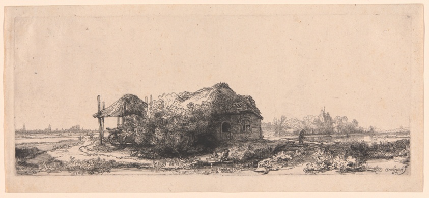 Landscape with Cottages and a Hay Barn: Oblong