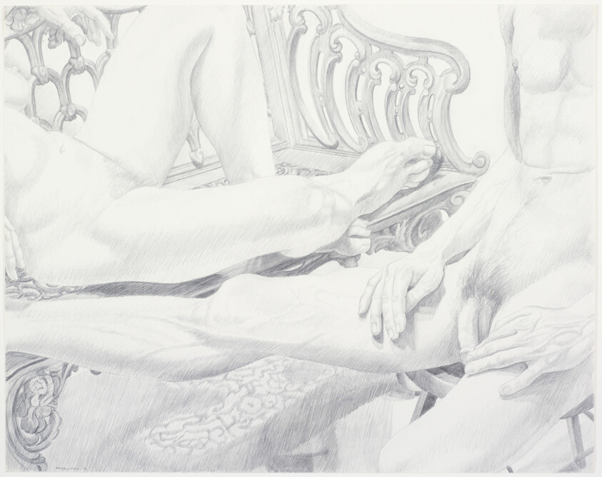 Male and Female Models on Iron Stool and Bench