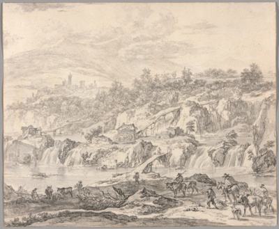 Landscape with Waterfalls and Bridges, Peasants in the Foreground