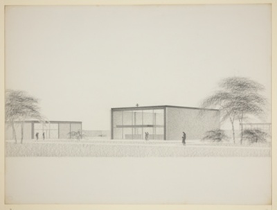 Illinois Institute of Technology Chapel and Parish House, Chicago, Illinois, Exterior Perspective