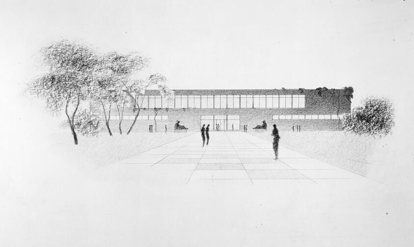 Early Study for the Library and Administration Building, Illinois Institute of Technology, Chicago, Illinois, Perspective
