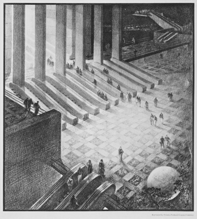 Trinity Portland Cement Company Promotional Materials, Lobby and Escalators, Presentation Drawing