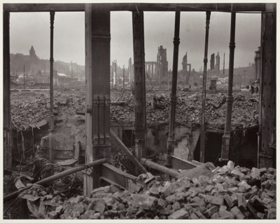 Ruins through Shattered Wall. San Francisco Earthquake and Fire