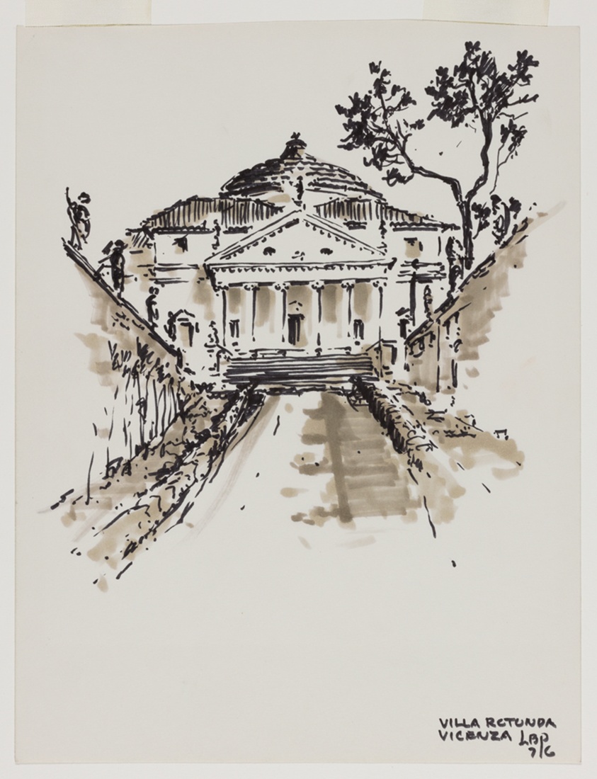View of Villa Rotonda in Villa Capra, Vincenza, Italy, Travel Sketch