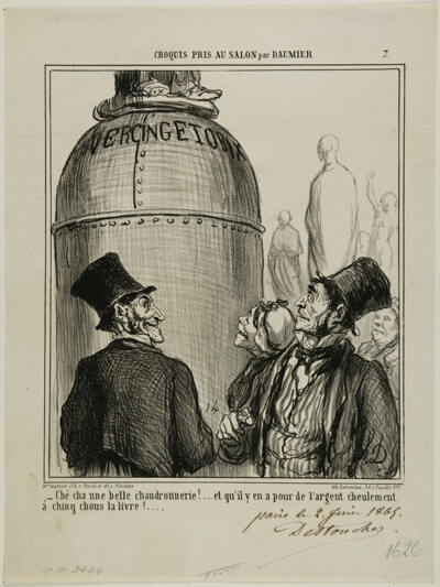 “- Yep... this is what I call a shplendid job.... and for just five sous per pound.. you reaaalllly get your money's worth!,” plate 7 from Croquis Pris Au Salon par Daumier