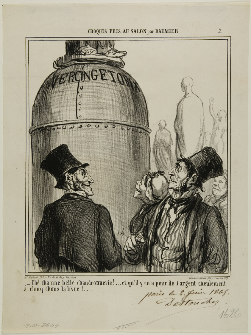 “- Yep... this is what I call a shplendid job.... and for just five sous per pound.. you reaaalllly get your money's worth!,” plate 7 from Croquis Pris Au Salon par Daumier